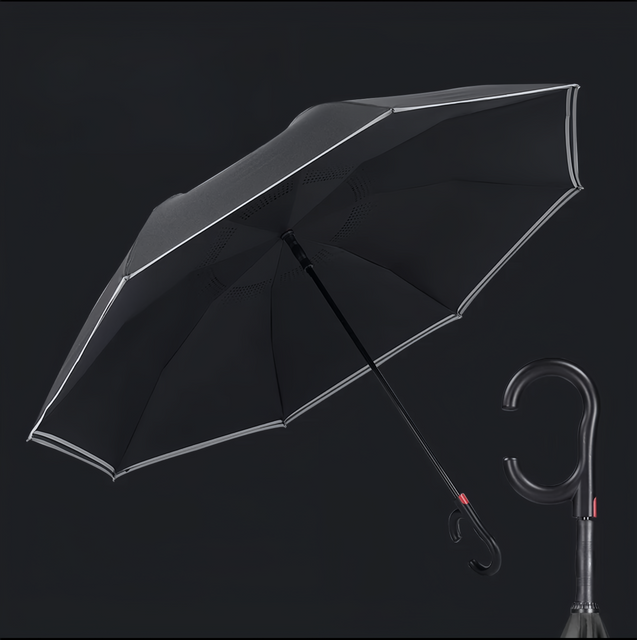 Neuer umgekehrter Auto-Regenschirm mit Logo, individueller Doppelschicht-Inside-Out-C-förmiger Griff-Design, umgekehrter, faltbarer umgekehrter Regenschirm