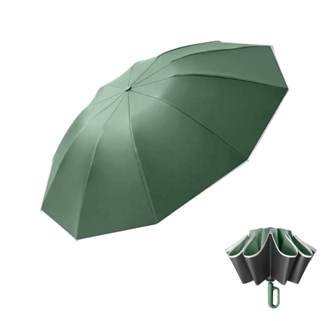 Super großer, dreifacher, sonniger Regen-Regenschirm mit doppeltem Verwendungszweck, um 180 Grad drehbar, automatischer LED-Taschenlampen-Regenschirm